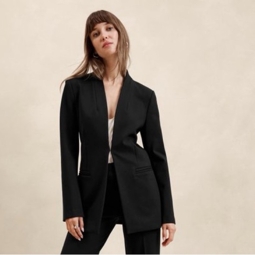 NWT! Banana Republic Black Ponte Collarless Blazer 531171 📊 - Picture 3 of 16